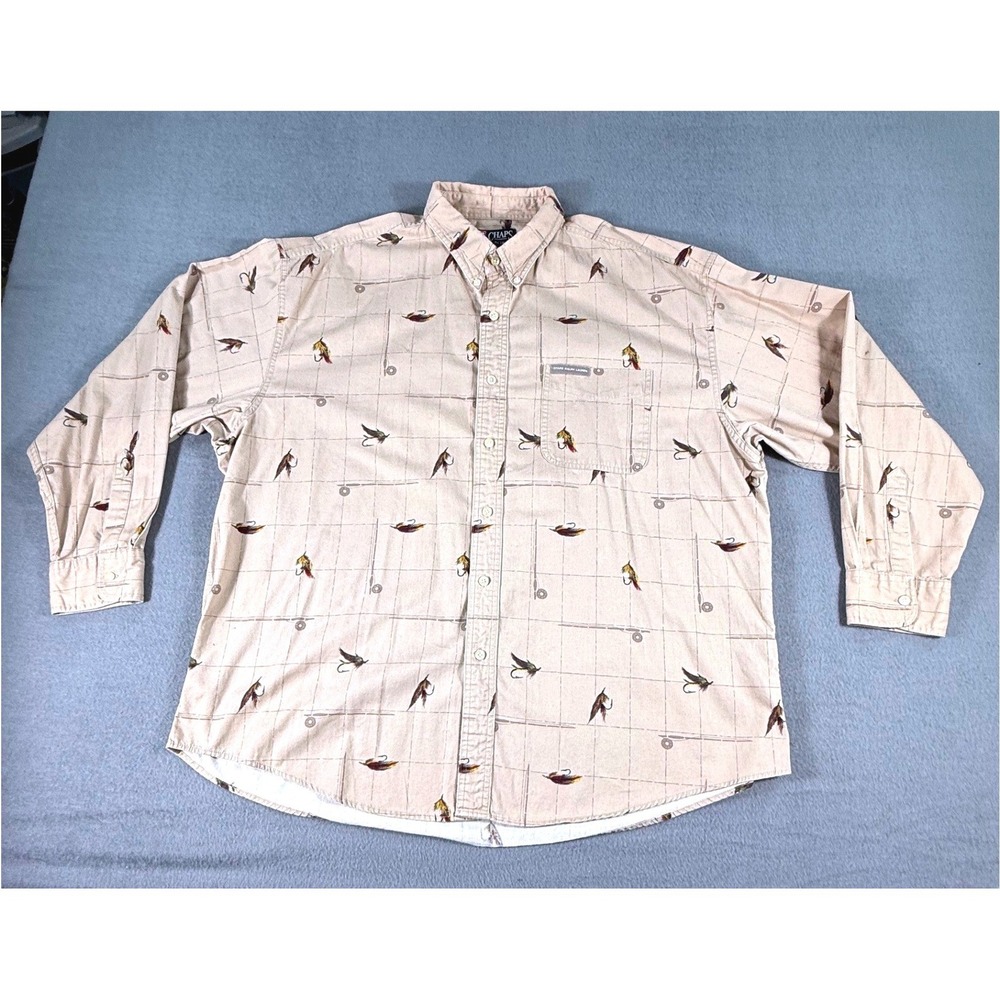 Chaps Ralph Lauren‎ Fly Fishing Lure Button Down Shirt Men's XXL Cotton Outdoor